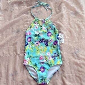 Brand New Joe Boxer UPF 40 Girl's Halter One-Piece Swimsuit Floral Butterfly